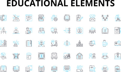 Educational elements linear icons set. Curriculum, Lesson plans, Assessments, Teaching, Learning, Instruction, Textbooks vector symbols and line concept signs. Generative AI