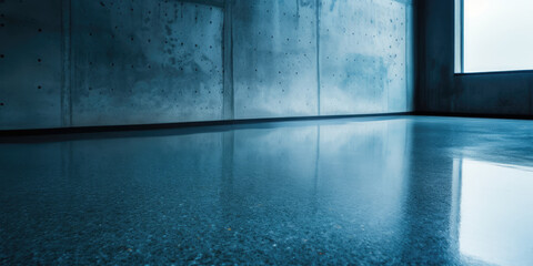 Polished concrete wall and floor with a blue hue
