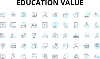 Education value linear icons set. Knowledge, Learning, Skills, Intelligence, Development, Advancement, Progress vector symbols and line concept signs. Growth,Understanding,Wisdom Generative AI