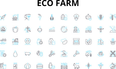 Eco farm linear icons set. Sustainability, Organic, Green, Permaculture, Biodiversity, Conservation, Regenerative vector symbols and line concept signs. Composting,Renewable,Ethical Generative AI