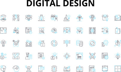 Digital design linear icons set. Graphics, Animation, Typography, Interface, Layout, Illustration, Vector vector symbols and line concept signs. Pixel,Branding,Motion illustration Generative AI