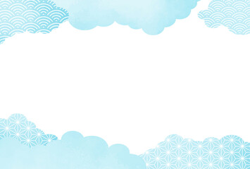 お中元　暑中見舞いの和柄　和柄,　雲,の背景　フレーム,