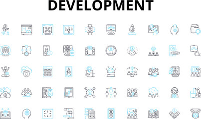 Development linear icons set. Progress, Growth, Advancement, Innovation, Evolution, Transformation, Maturation vector symbols and line concept signs. Expansion,Change,Improvement Generative AI