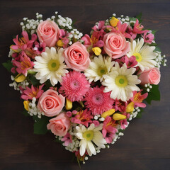 Heart,shaped flower arrangement, Mother's Day bouquet, Generative AI
