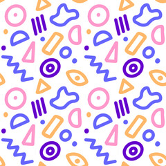 Colorful line doodle seamless pattern. Creative abstract art background