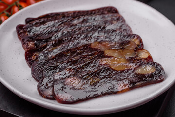 Delicious smoked or cured mahan horse meat sausage with spices and herbs
