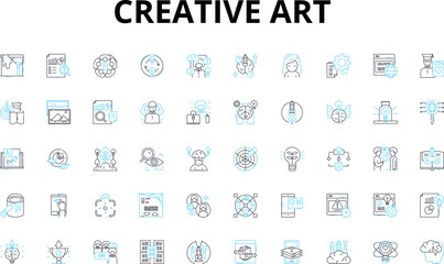 Creative art linear icons set. Visionary, Imaginative, Innovative, Expressive, Eccentric, Spirited, Colorful vector symbols and line concept signs. Inspirational,Inspired,Originality Generative AI