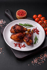 Delicious grilled chicken legs with spices and herbs in teriyaki sauce