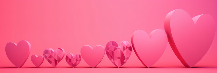 illustration of paper hearts in different sizes in pink on pink background for mothers day, Generative AI