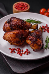 Delicious grilled chicken legs with spices and herbs in teriyaki sauce