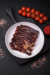 Delicious smoked or cured mahan horse meat sausage with spices and herbs