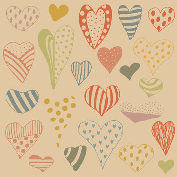 Seamless pattern of cute hearts. Wallpaper for season decoration, wrapping paper, clothing prints. Vector illustration. © Alena