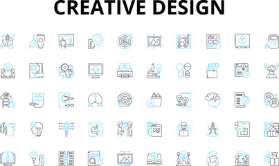 Fototapeta na wymiar Creative design linear icons set. Aesthetics, Innovation, Inspiration, Imagination, Typography, Ideation, Composition vector symbols and line concept signs. Generative AI