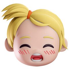 Cute Girl emoji, shy emotional,3d rendering illustration.