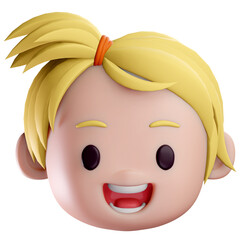 Cute Girl emoji, smiling emotional,3d rendering illustration.