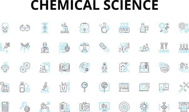 Chemical science linear icons set. Reactivity, Molecules, Elements, Compounds, Catalysts, Acids, Bases vector symbols and line concept signs. Polar,Nonpolar,Ionization illustration Generative AI