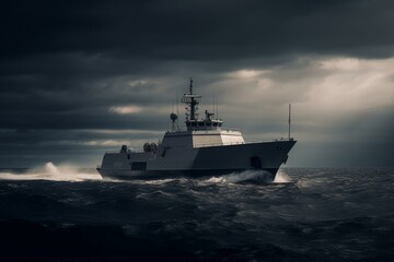 Fototapeta na wymiar A lone patrol vessel in isolation. Generative AI