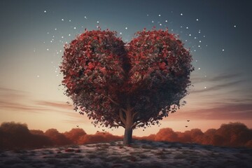 Fototapeta na wymiar A tree shaped like a heart on a background for Valentine's Day. Generative AI