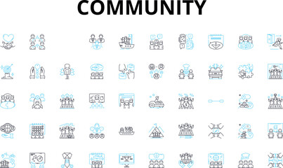Community linear icons set. Inclusion, Diversity, Support, Connection, Collaboration, Belonging, Engagement vector symbols and line concept signs. Unity,Empathy,Equality illustration Generative AI - obrazy, fototapety, plakaty
