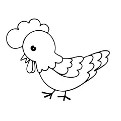 Linear sketch, coloring of a little rooster.Vector graphics.