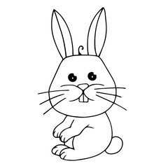 Linear sketch, coloring of a little bunny, rabbit. Vector graphics.