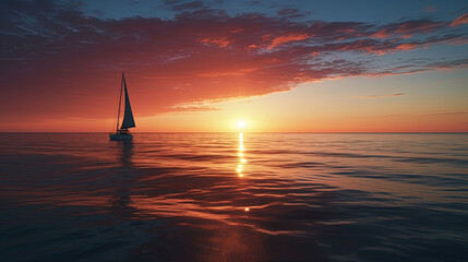 Fototapeta premium sailboat at sunset. Generative Ai