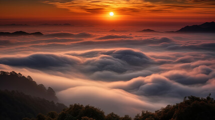 Naklejka premium Sunset over the clouds.Generative Ai