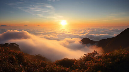 Sunset over the clouds.Generative Ai