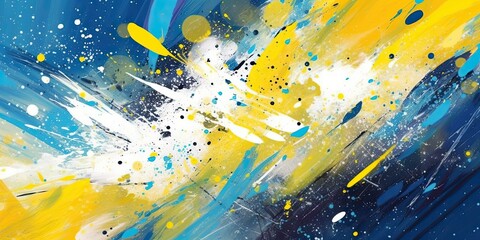 Abstract Background With Colorful Splashes in Yellow, Blue, and White Painting. Generative AI.