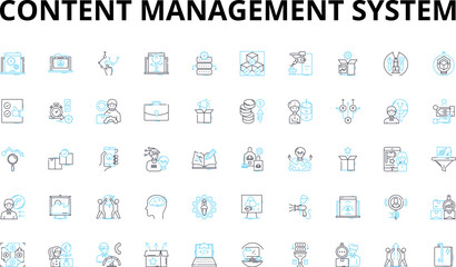 Content management system linear icons set. Database, Interface, Template, Plugins, Widgets, Platform, Administration vector symbols and line concept signs. Workflow,Search,Integration Generative AI