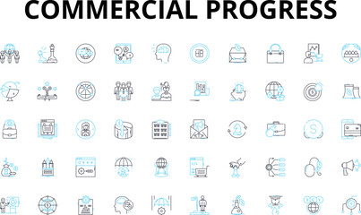 Fototapeta na wymiar Commercial progress linear icons set. Advancement, Efficiency, Innovation, Growth, Expansion, Development, Success vector symbols and line concept signs. Generative AI