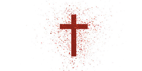 splatter effect of christian cross symbol sign with red color blood