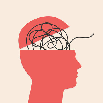 recommend clip art: Human head silhouette with messy lines show concept of mental disorder, ADHD, attention disorder, anxiety stress in brain, overload in mind, mental health, or confused feelings. Vector illustration