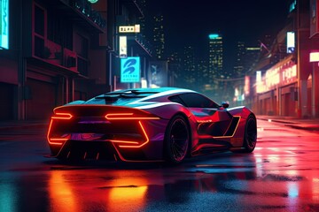 Life at the Limit: Futuristic Sports Car Racing Through the Neon-Lit City. Generative AI