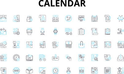Calendar linear icons set. Scheduling, Organization, Reminders, Appointments, Planning, Time, Events vector symbols and line concept signs. Dates,Schedule,Deadlines illustration Generative AI