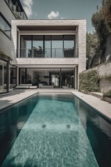 Luxury Summer Vacation: An Architecture Marvel with a Generative Swimming Pool at Home. Generative AI
