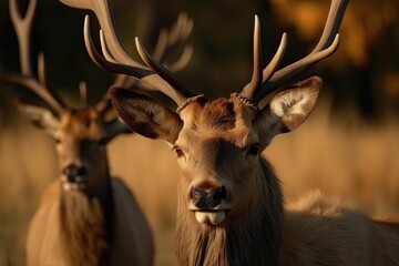 Majestic Elk Majestically Towers Over Autumn Park as Natural Wildlife in Buck's Seasonal Cervid Habitat. Generative AI