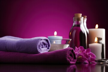 Obraz na płótnie Canvas Spa Still Life with Candles for Cosmetic Beauty Spa Treatment. Aromatherapy body care therapy for women with candles for relaxation and wellness.Generative AI