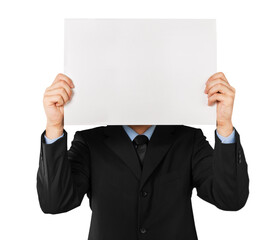 Young business person holds a white paper