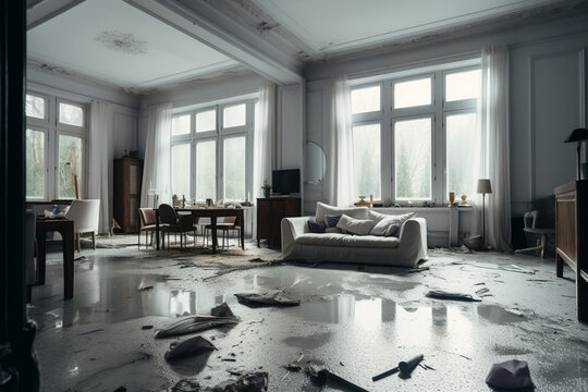 flooded water damage due to flooding in the house. Generative AI