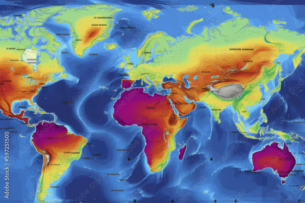 Wall mural world map with weather forecast app. weather prediction data on monitor screen. concept of meteorolo