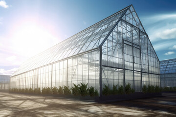 Fototapeta premium Plants in greenhouse. Growing organic products in modern greenhouse. Created with Generative AI