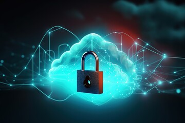 Cyber security, data protection, cyberattacks concept on blue background. Database security software development. Online security concept. AI