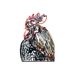 Color sketch of a rooster with transparent background