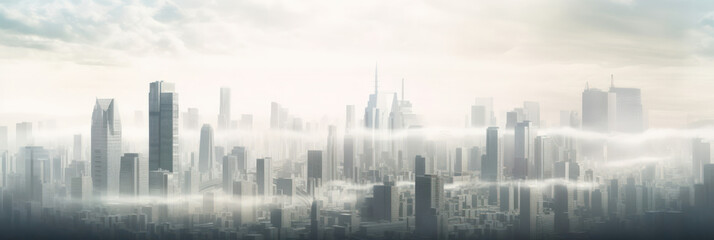 Fototapeta na wymiar many skyscrapers in the city. skyline. smog fog midday. Generative AI