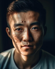 AI generated portrait of man with freckles or acne on skin