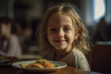 young toddler, girl is satisfied and happy. Generative AI