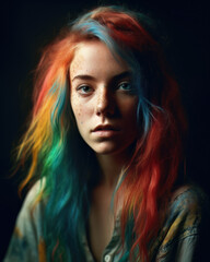 Fototapeta premium AI generated portrait of woman with colorful hair