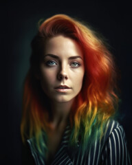 Fototapeta premium AI generated portrait of woman with colorful hair