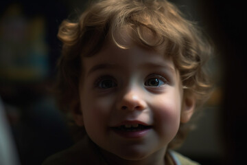 little kid girl closeup face, happy smile. Generative AI